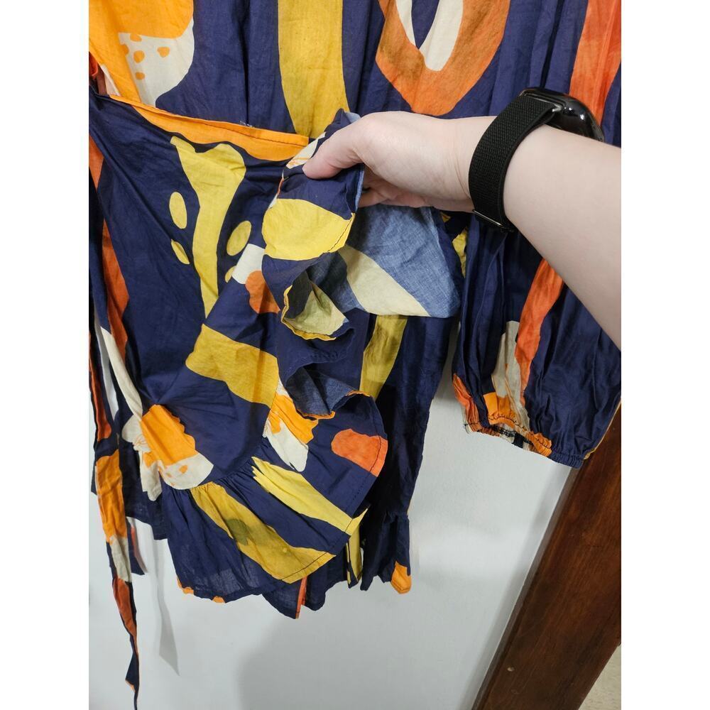 Never Fully Dressed Balloon Sleeve Mini Wrap Dress All Over Print Size 8 Medium - Picture 7 of 9